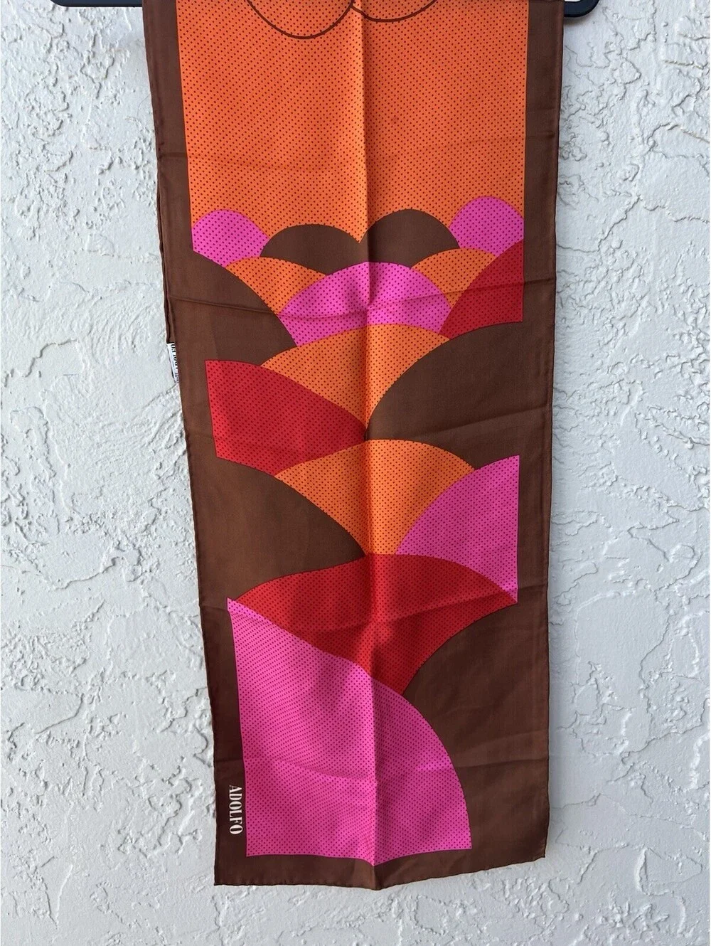 Vintage Adolfo Autumn Multi-Colors Orange Brown Pink Silk scarf 13”X 44”